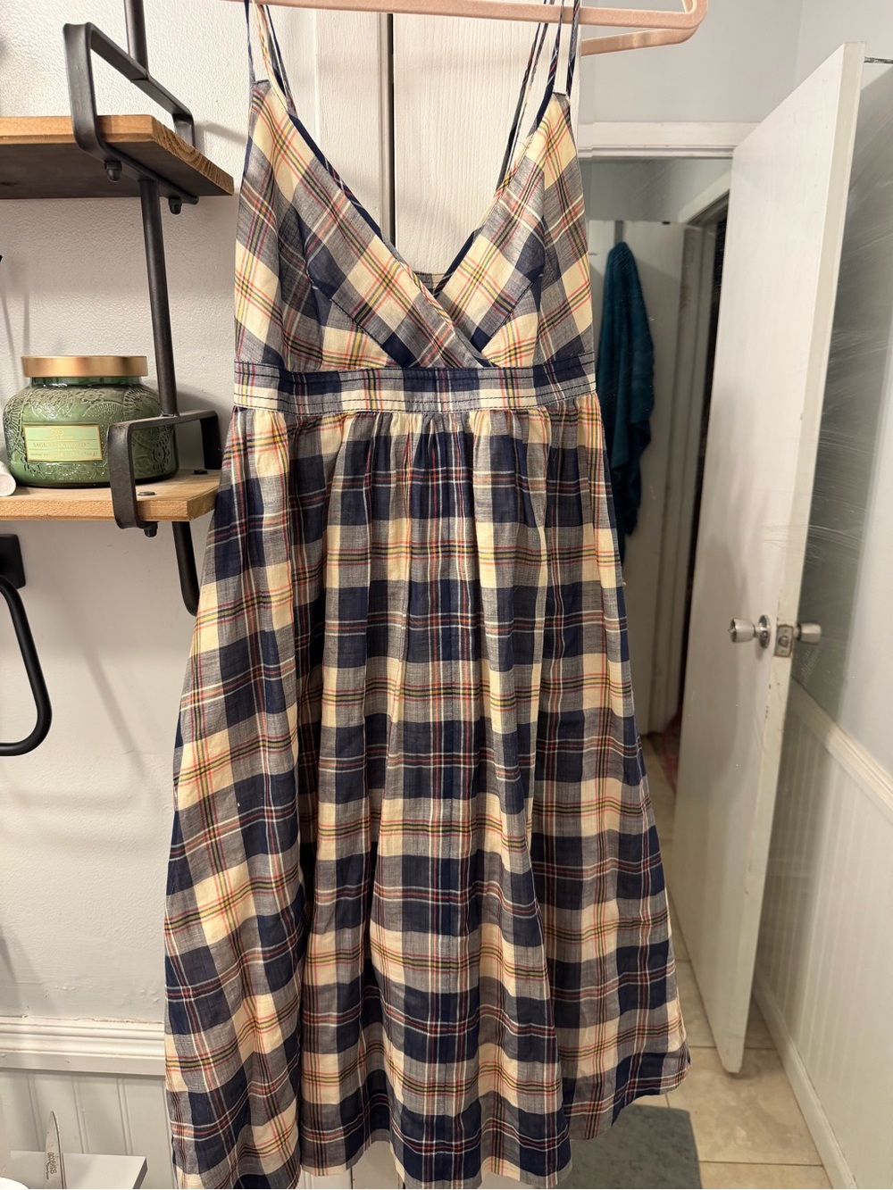 J. Crew Navy and Cream Plaid Sundress with Spaghetti Straps